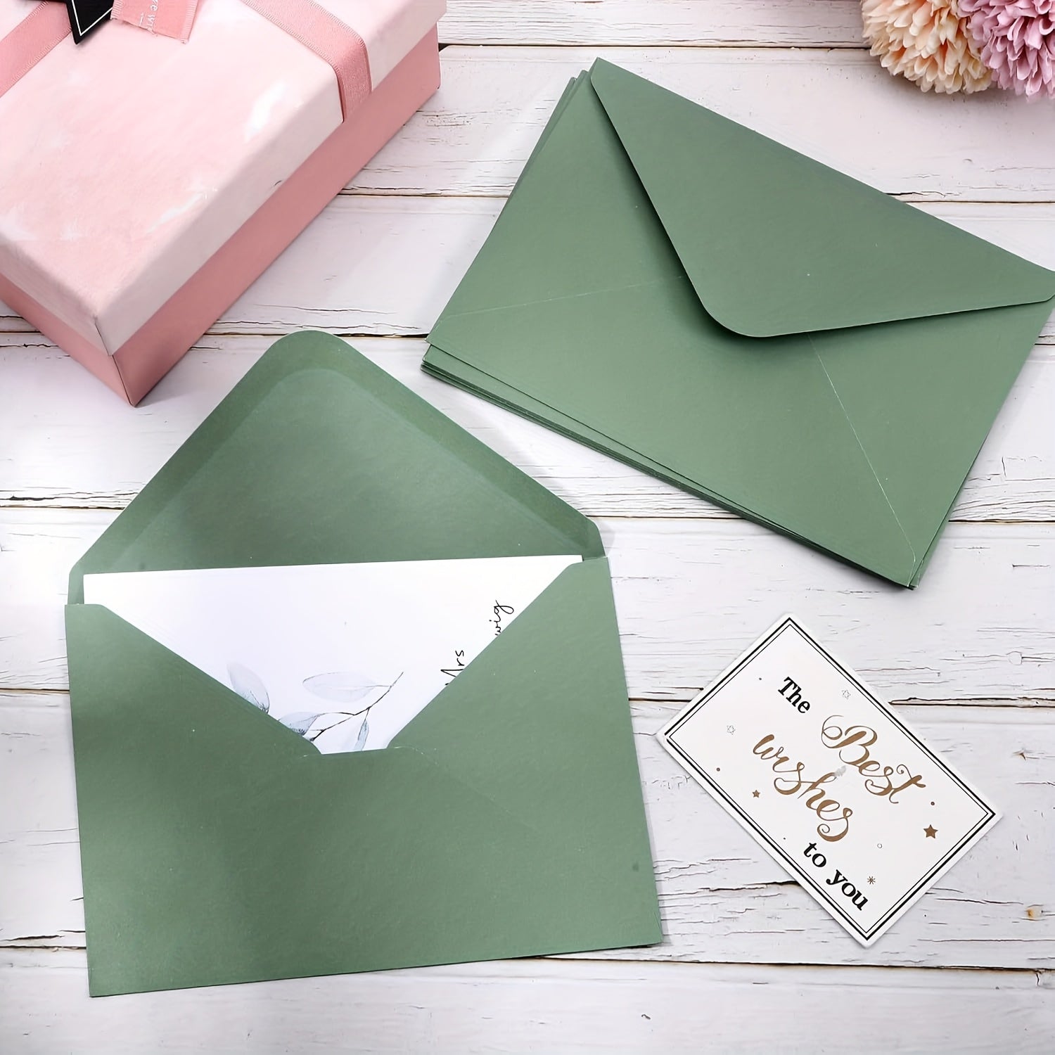 12 Pack 5X7 Inch Envelopes Letter Size, Green A7 Envelopes Self Seal V Flap for Wedding Invitation Cards, Christmas Cards Graduation, Baby Shower, Greeting Cards
