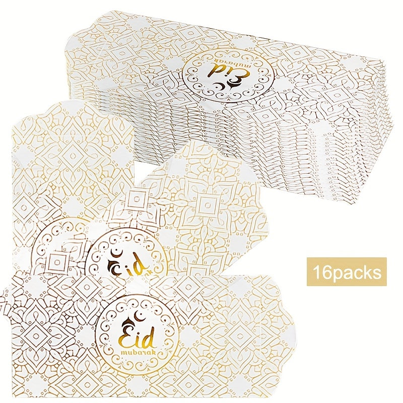 16pcs Eid Money Envelopes Bulk 6.9 X 3.5 Inch Golden Foil Cash Gift Card Eid Al-Adha Supplies Ramadan Lucky Cash Envelope Cash Set for Eid Holiday Currency Celebration Decorations