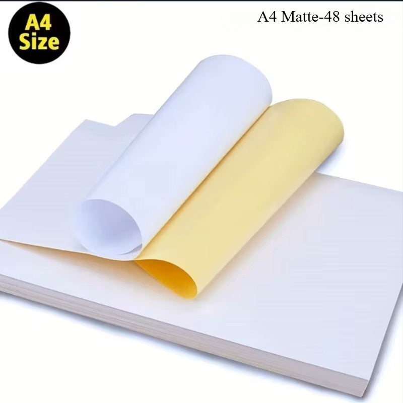 24 Sheets A4 Matte Finish Inksaver Paper - Inkjet & Laser Printable Sticker Paper with White Label Paper, Office & Home Use, Matte Full Sheet Self-Adhesive Label Paper