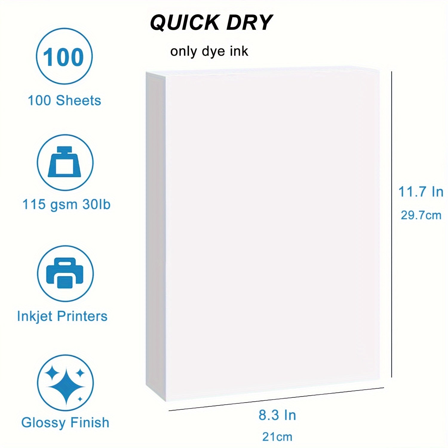 100 Sheets Single Sided Glossy Photo Paper 8.3X11.7 Inch A4 115gms for Inkjet and Laser Printer for Menu Flyer Print