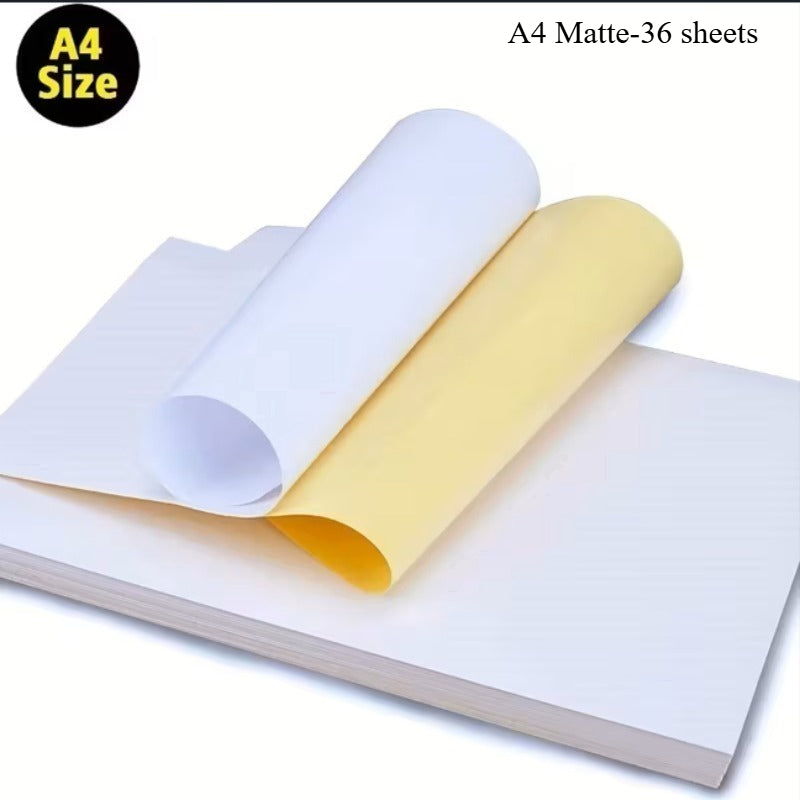 24 Sheets A4 Matte Finish Inksaver Paper - Inkjet & Laser Printable Sticker Paper with White Label Paper, Office & Home Use, Matte Full Sheet Self-Adhesive Label Paper