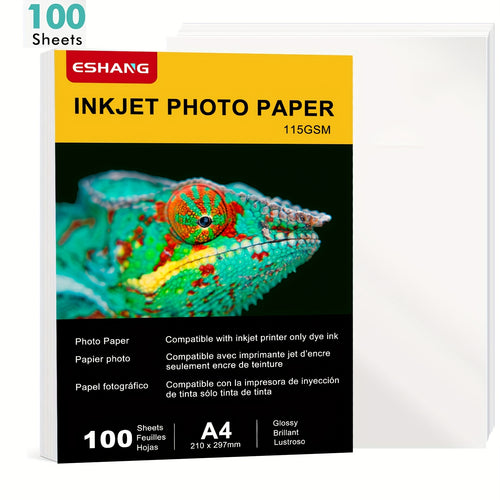 100 Sheets Single Sided Glossy Photo Paper 8.3X11.7 Inch A4 115gms for Inkjet and Laser Printer for Menu Flyer Print