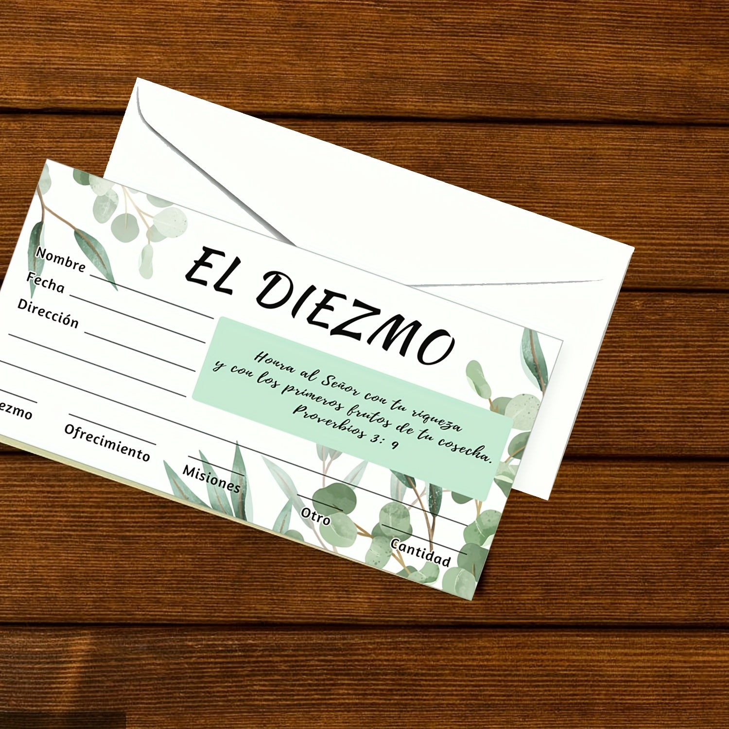 50pcs 6.3x3.2 Inch Spanish Church Offering Envelopes - Matte Finish with Elegant Eucalyptus Design, English Text & Numbered Sections for Cash Gifts, Baptisms, Weddings, Religious Events