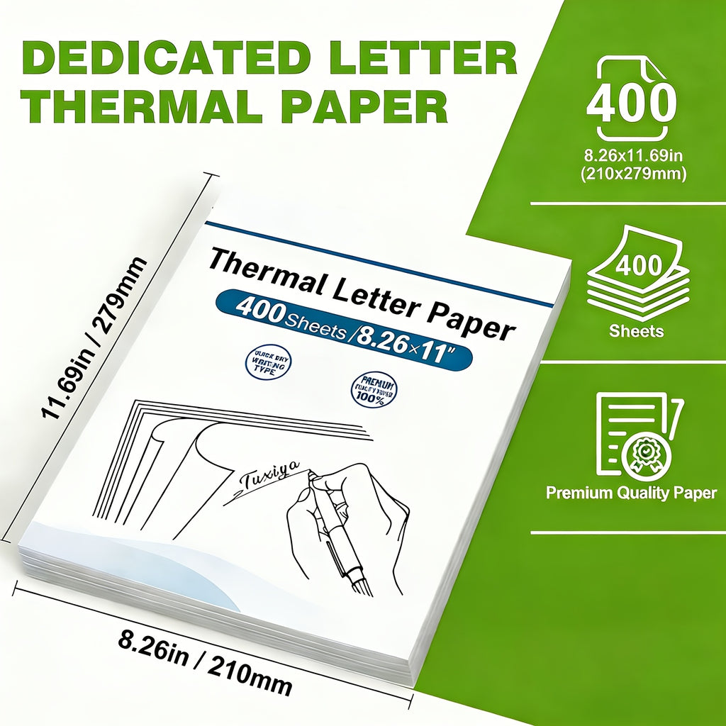 400 Sheets Of Thermal Printer Paper, 8.5 X 11 Inches; Premium Thermal Continuous A4 Paper; Letter-size Thermal Paper (29 X 21 Cm); Compatible With Most Portable A4 Printers