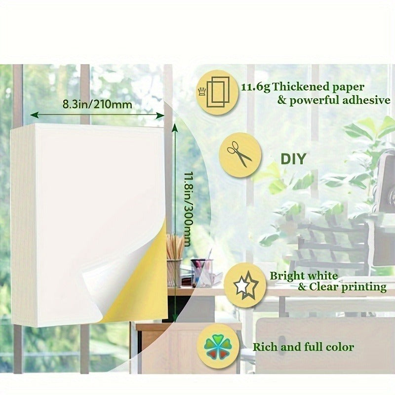 24 Sheets A4 Matte Finish Inksaver Paper - Inkjet & Laser Printable Sticker Paper with White Label Paper, Office & Home Use, Matte Full Sheet Self-Adhesive Label Paper