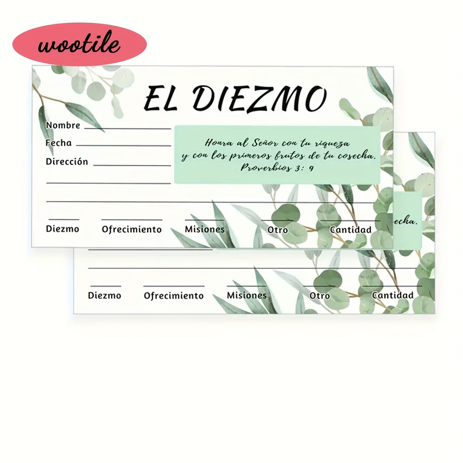 50pcs 6.3x3.2 Inch Spanish Church Offering Envelopes - Matte Finish with Elegant Eucalyptus Design, English Text & Numbered Sections for Cash Gifts, Baptisms, Weddings, Religious Events